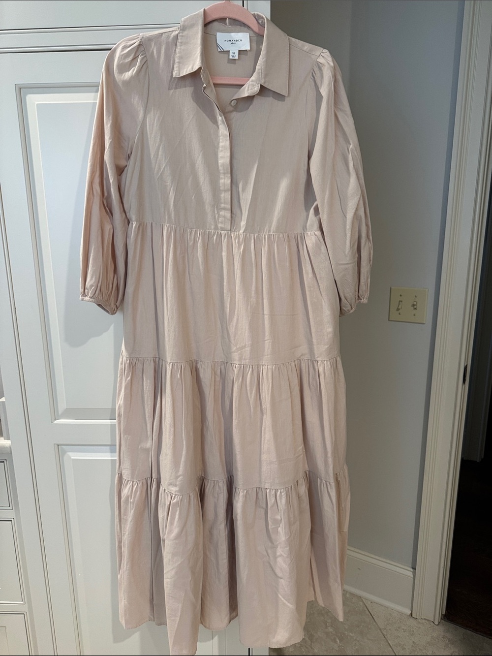 Light Tan Tiered Button-Front Maxi Dress
